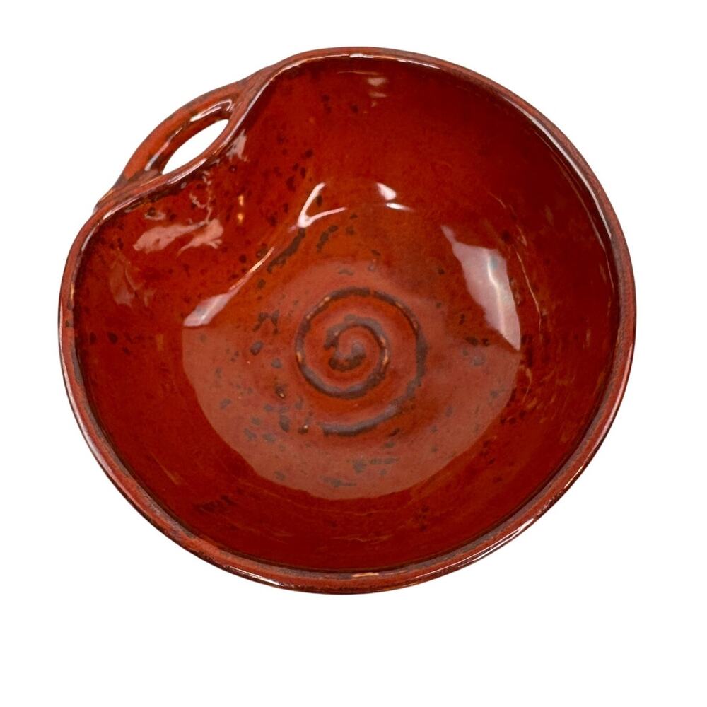 Pottery Barn Japan Mini Bowl Red Swirl Ceramic Round Handcrafted Small Bowl